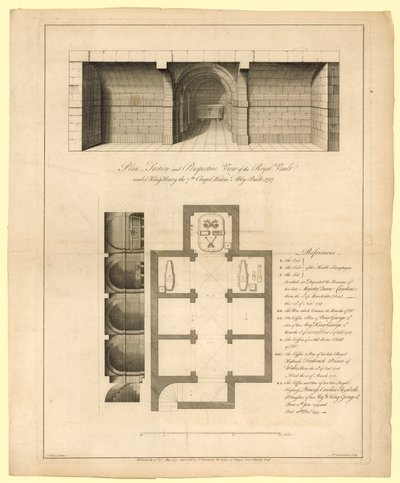 Plan Królewskiego Krypty pod Kaplicą Króla Henryka VII, Opactwo Westminsterskie, zbudowany w 1737 r. autorstwa English School