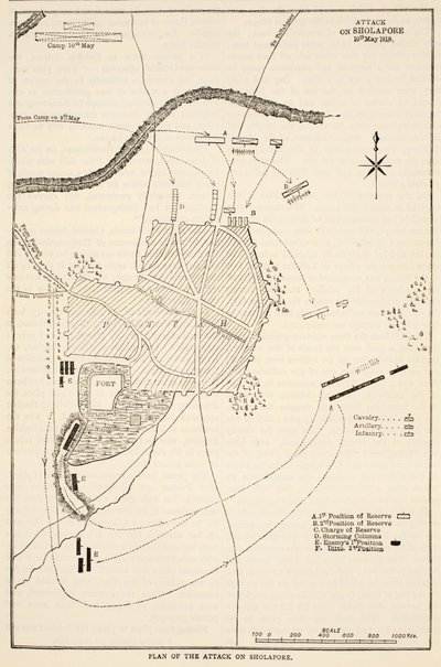 Plan ataku na Sholapore, ilustracja z Cassells Illustrated History of India autorstwa Jamesa Granta, wyd. 1879 autorstwa English School