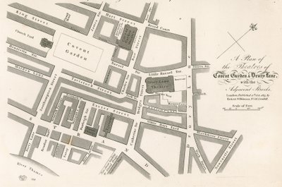 Plan teatrów Covent Garden w Londynie autorstwa English School