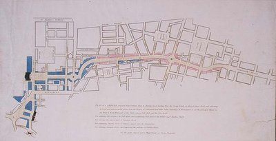 Plan przedstawiony Izbie Gmin ulicy zaproponowany z Charing Cross do Portland Place, prowadzący do Crown Estate w Marylebone Park autorstwa English School