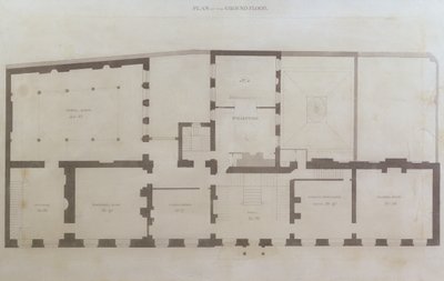 Plany parteru przy ul. Albemarle 21 po wstępnych przeróbkach domu po jego przejęciu przez Instytucję Królewską, ok. 1800 r. (ołówek i wc na papierze) autorstwa English School