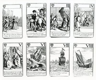 Karty do gry przedstawiające wydarzenia z hiszpańskiej Armady, 1699 autorstwa English School