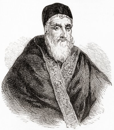 Papież Sykstus V lub Xystus V, urodzony jako Felice Peretti di Montalto, z ilustrowanej historii świata Warda i Locka, wyd. ok. 1882 r. autorstwa English School