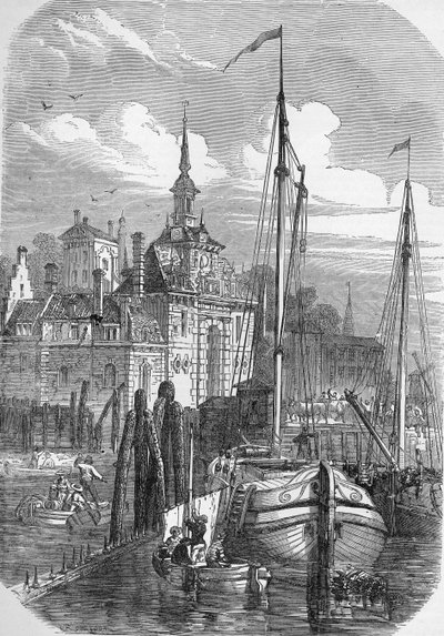 Port w Rotterdamie, Holandia, z "The Illustrated London News", 1810 r. autorstwa English School
