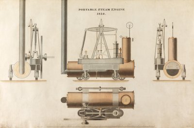 Przenośny silnik parowy, zaprojektowany przez Maudsley, Sons & Field, 1828 (pióro i atrament oraz toaleta na papierze) autorstwa English School