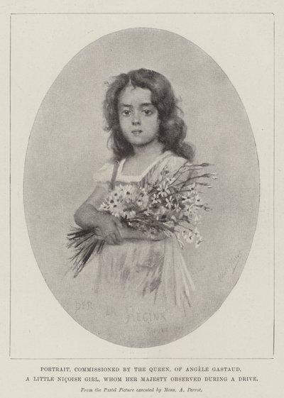 Portret na zamówienie królowej Angele Gastaud, małej nicejskiej dziewczynki, którą Jej Wysokość obserwowała podczas jazdy (lito) autorstwa English School
