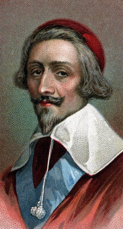 Portret kardynała Richelieu (Armand Jean du Plessis, Cardinal de Richelieu) (1585-1642), francuskiego duchowieństwa, szlachcica i męża stanu - Z serii „Przywódcy ludzi”” - Chromolitografia - Szkoła angielska, XX wiek - autorstwa English School