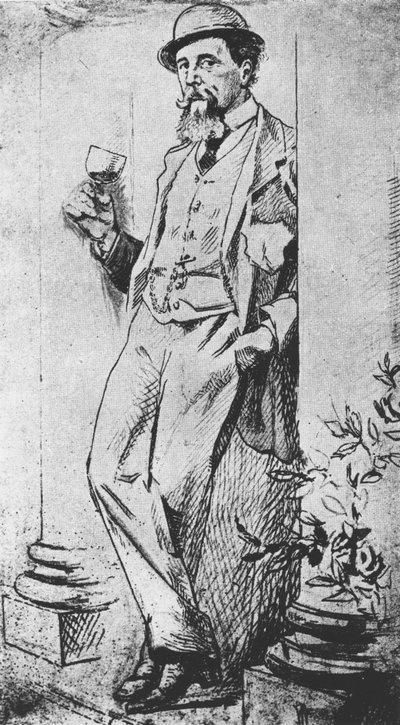 Portret Karola Dickensa (1812-70), z książki „Picie z Dickensem” autorstwa Cedrica Charlesa Dickensa autorstwa English School