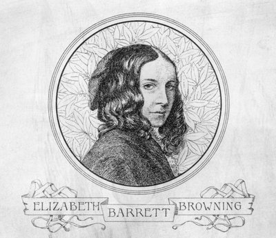 Portret Elizabeth Barrett Browning (1806-61) (grafika) (zdjęcie czarno-białe) autorstwa English School