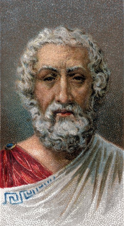 Portret HOMERA (IX-VIII wpne) - Grecki poeta - Portret Homere (IX wpne) Grecki poeta - Z serii „”Przywódcy ludzi””” - Chromolitografia - Szkoła angielska, XX w. - autorstwa English School