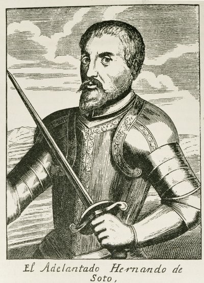 د هرناندو دي سوتو انځور (c.1496-1542) د امریکا د داستان او انتقادي تاریخ څخه، د جسټین وینسر لخوا ایډیټ شوی، لندن، 1886 پولی autorstwa English School