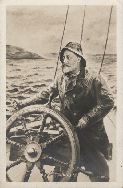 Portret króla Edwarda VII za sterami HMS Britannia (lito) autorstwa English School