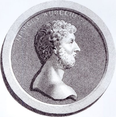 Portret Marka Aureliusza, z „Historii schyłku i upadku Cesarstwa Rzymskiego”, tom 6 Strona 81, autorstwa Edwarda Gibbona, 1808 autorstwa English School