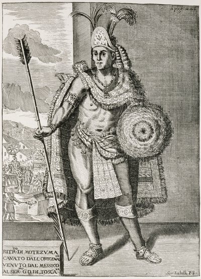 Portret Montezumy II (1466-1520) z „The Narrative and Critical History of America”, pod redakcją Justina Winsora, Londyn, 1886 autorstwa English School