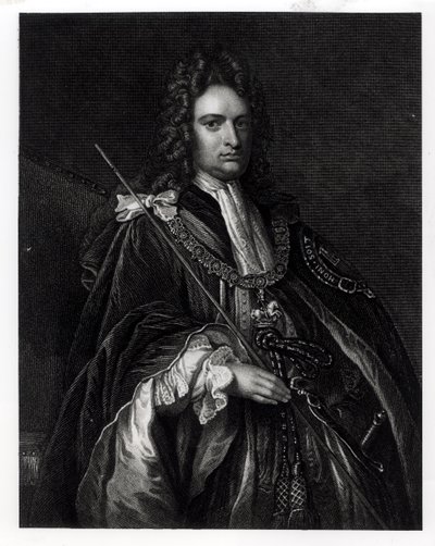 Portret Roberta Harleya, pierwszego hrabiego Oksfordu (1671-1724) (rycina) (zdjęcie bw) autorstwa English School