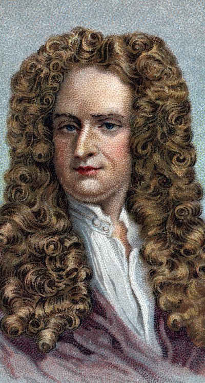 Portret Sir Isaaca Newtona 1642-1727, angielskiego fizyka i matematyka - Z serii „Liderzy ludzi” - Chromolitografia - Szkoła angielska, XX wiek - autorstwa English School
