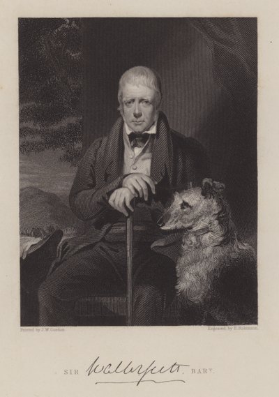 Portret Sir Waltera Scotta, z psem (rycina) autorstwa English School