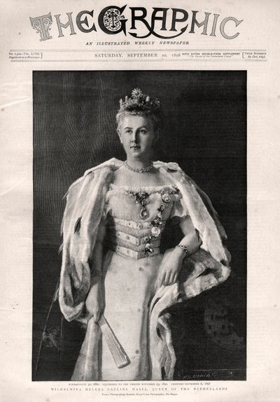 Portret Wilhelminy Holandii (1880-1962), Królowej Holandii - Pierwsza strona gazety „Grafika” autorstwa English School