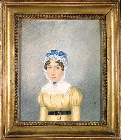 Portret damy ze złotym medalionem, 1823 (gwasz i toaleta na papierze) autorstwa English School