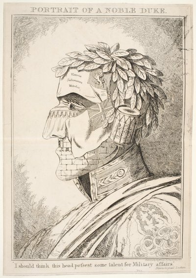 Portret szlachetnego księcia, myślę, że ta głowa ma talent do spraw wojskowych, pub Thos McLean, 1829 autorstwa English School