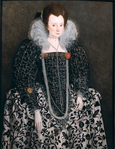 Portret kobiety, tradycyjnie identyfikowany jako Mary Clopton (ur. Waldegrave) z Kentwell Hall, Suffolk, ok. 1600 autorstwa English School