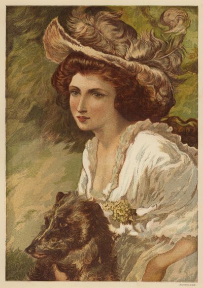 Portret młodej kobiety z psem (kolor lito) autorstwa English School