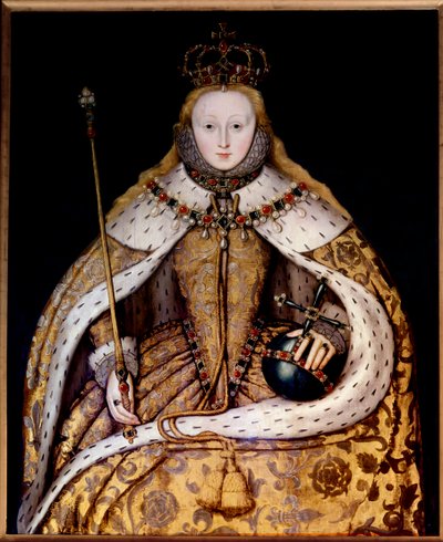 Portret królowej Elżbiety II w szacie koronacyjnej, ok. 1600 r. (olej na desce) (olej na płótnie) autorstwa English School