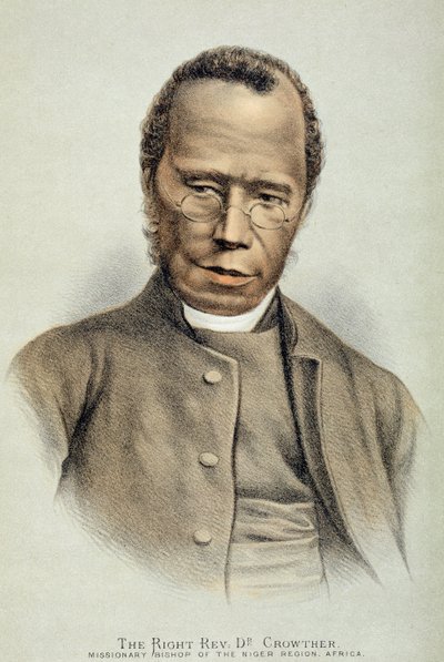 Portret prawego wielebnego dr Samuela Adjai Crowthera (ok. 1800-91) (litografia kolorowa) autorstwa English School