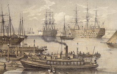 Portsmouth Harbor (kolorowy grawerunek) autorstwa English School