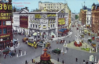 Pocztówka przedstawiająca Piccadilly Circus ok. 1928 r. autorstwa English School