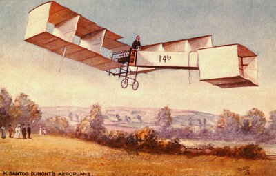 Pocztówka przedstawiająca samolot Santos-Dumont 14-bis, ok. 1900 r. 1910 autorstwa English School