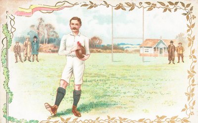 Pocztówka z mężczyznami grającymi w rugby autorstwa English School