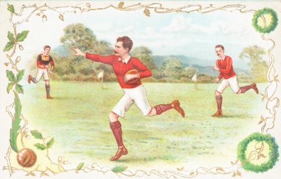 Pocztówka z mężczyznami grającymi w rugby autorstwa English School