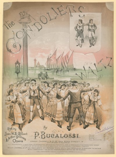 Plakat do Walca Gondolierów P Bucalossiego na antenach opery W S Gilberta i Arthura Sullivansa autorstwa English School