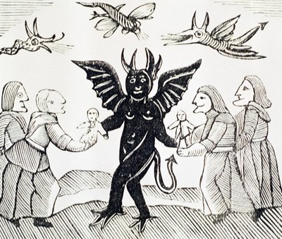 Przedstawianie dzieci diabłu, kopia ilustracji z Czarownicy z lasów wykorzystana w zbiorze książeczek o tematyce ezoterycznej autorstwa English School
