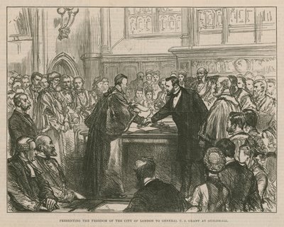 Przedstawienie wolności City of London generałowi US Grant w Guildhall autorstwa English School