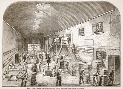 Ceny Patent Candle Companys Works, nr 1: The Spreading and Stripping Department, z The Illustrated London News, 1849 autorstwa English School