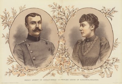 Książę Aribert z Anhalt-Dessau i księżniczka Ludwika Szlezwiku-Holsztynu (chromolitho) autorstwa English School