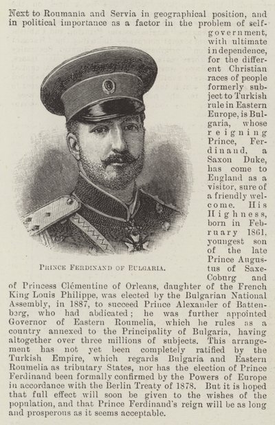 Książę Ferdynand Bułgarii (grafika) autorstwa English School