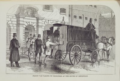 Prison Van podejmujący więźniów w Izbie Zatrzymań, z The Criminal Prisons of London i Scenes of Prison Life autorstwa Henry