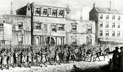 Procesja z 1741 r. w Londynie wyszydzająca masonów, 1843 autorstwa English School