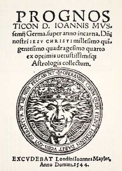 Prognozy na rok 1544, Jo. Mussemius, druk J. Mayler, 1544 autorstwa English School