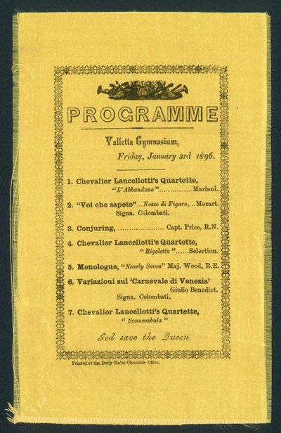 Program dla Gimnazjum w Valletcie, 3 stycznia 1896 (druk) autorstwa English School