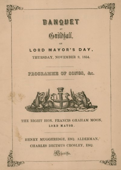 Program bankietu w Guildhall w Londynie, 9 listopada 1854 r. autorstwa English School