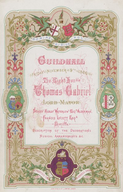 Program bankietu w Guildhall w Londynie, 9 listopada 1866 r. autorstwa English School