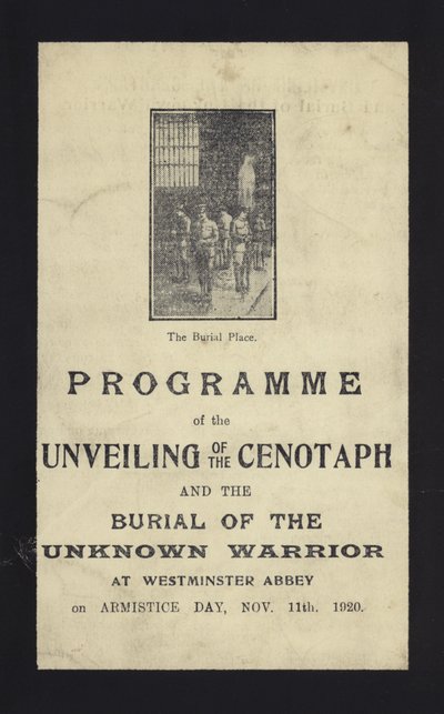Program odsłonięcia grobowca i pochówku Nieznanego Wojownika, Westminster Abbey, Londyn, 11 listopada 1920 autorstwa English School
