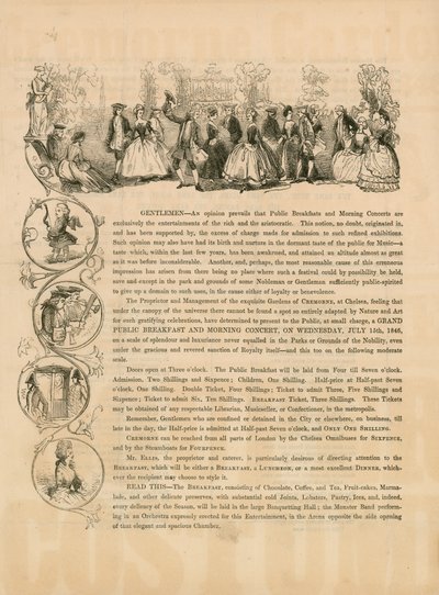 Ulotka promocyjna Wielkiego Publicznego Śniadania i Porannego Koncertu 15 lipca 1846 r. autorstwa English School