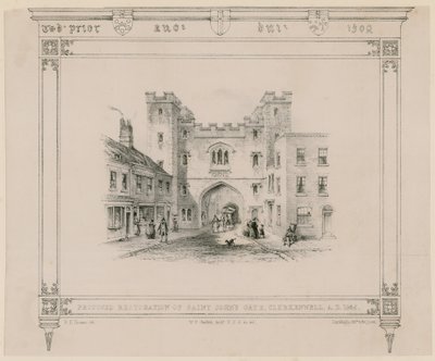 Proponowana renowacja Bramy Świętego Jana, Clerkenwell, 1845 autorstwa English School