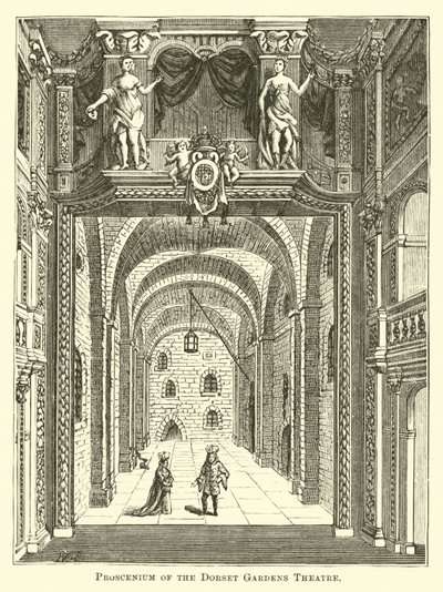 Proscenium Teatru Dorset Gardens autorstwa English School