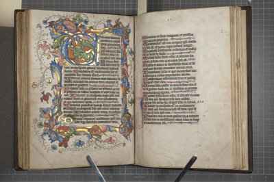 Psałterz z kalendarzem Sarum use, Fol 72 verso fol 73 recto, ok. 1425-75 (tusz, farba i złoto na welinie) autorstwa English School